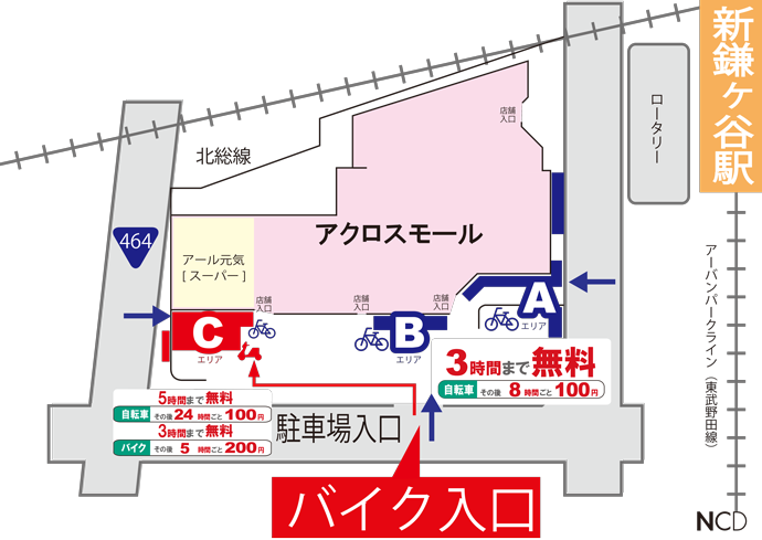 アクロスモール新鎌ケ谷の駐輪場について